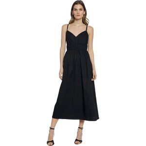 Donna Morgan for Maggy Black Shirred Midi Dress with Pockets | Size 8 | NWT